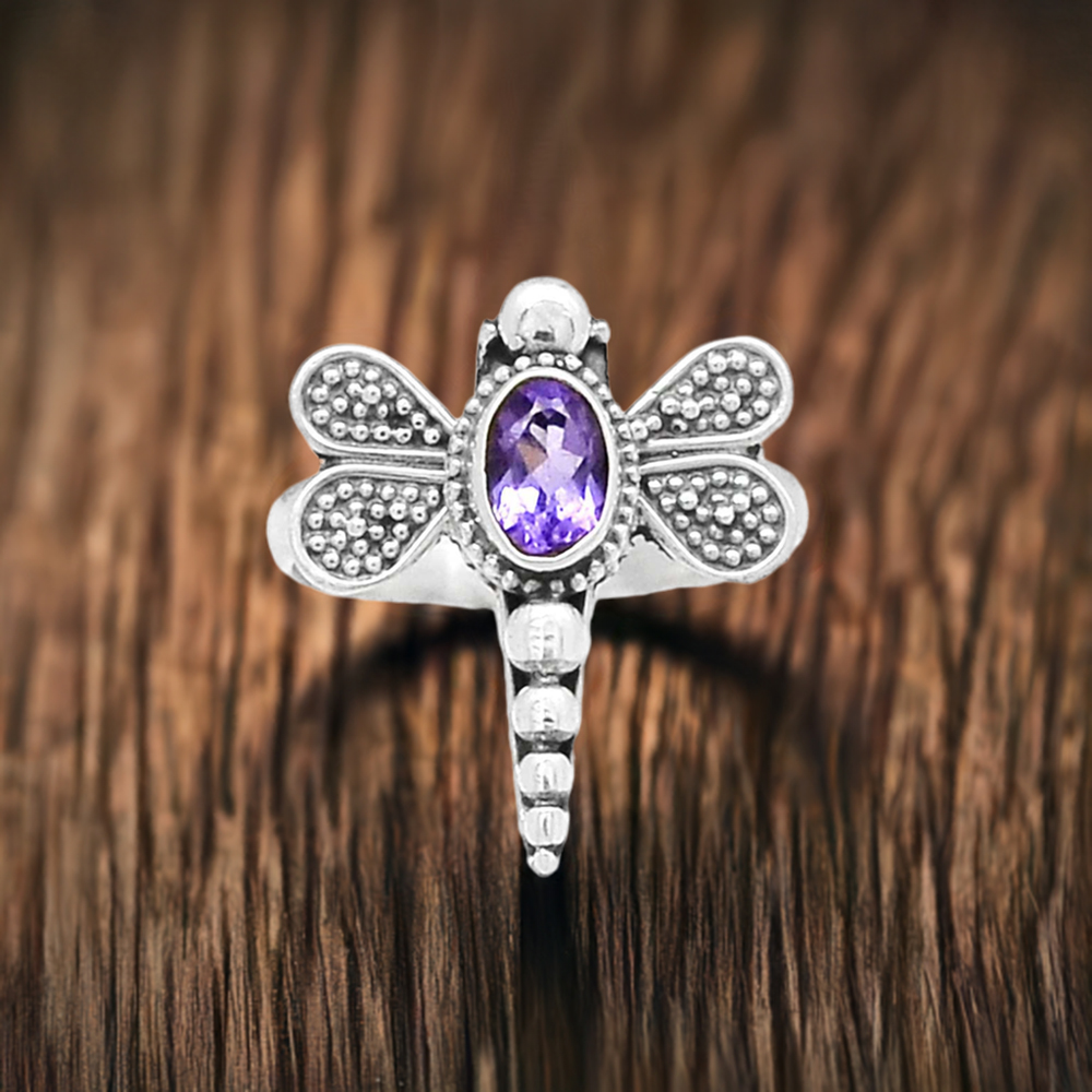 Butterfly Design Sterling Silver Amethyst Rings 925SR2367