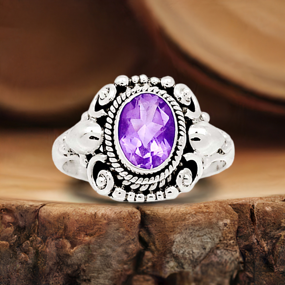 Natural Ametyst Cut Stone Silver Rings Jewelry 925SR2368