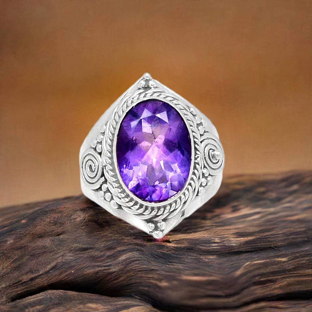 Boho Silver Amethyst Rings Jewelry 925SR2370