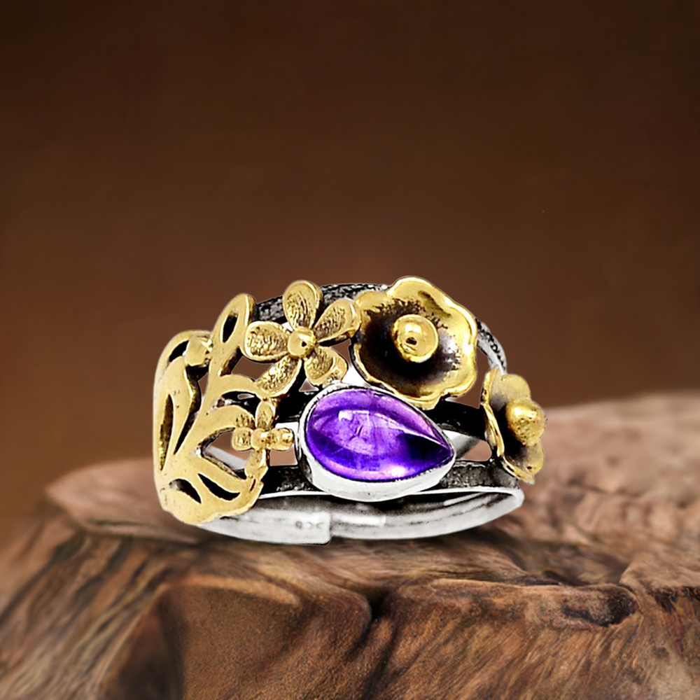 Tow Tone Sterling Silver Amethyst Rings 925SR2374