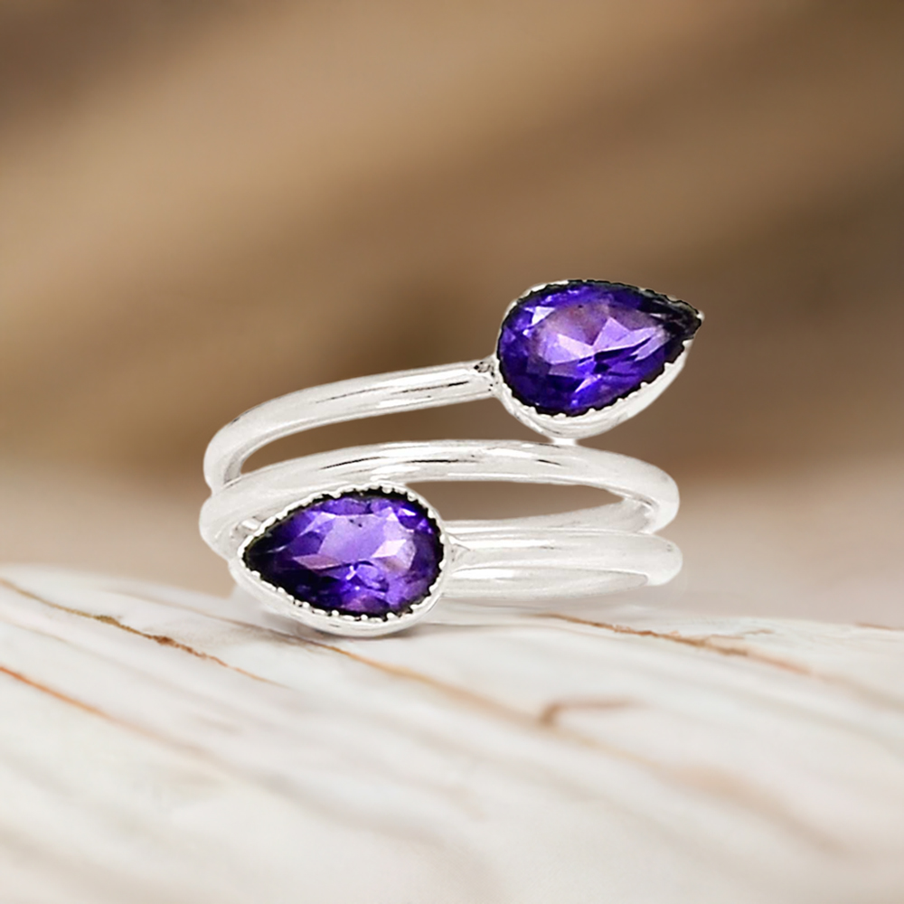 Amethyst Sterling Silver Spiral Rings 925SR2375