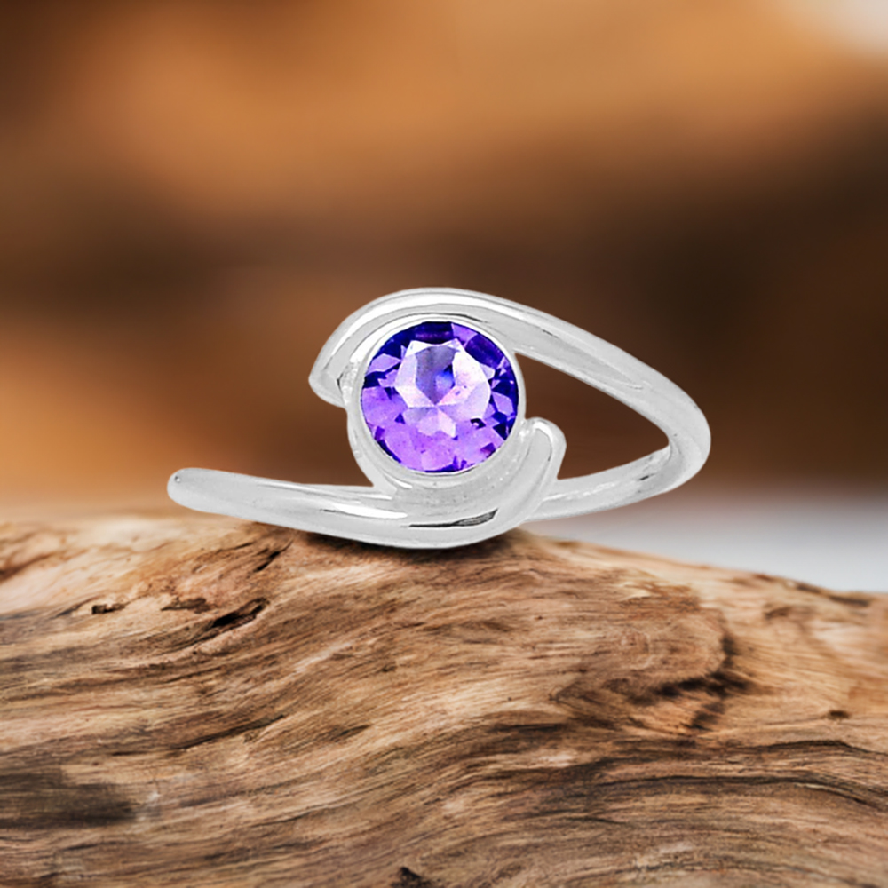 Amethyst Silver Spiral Engagement Ring 925SR2379