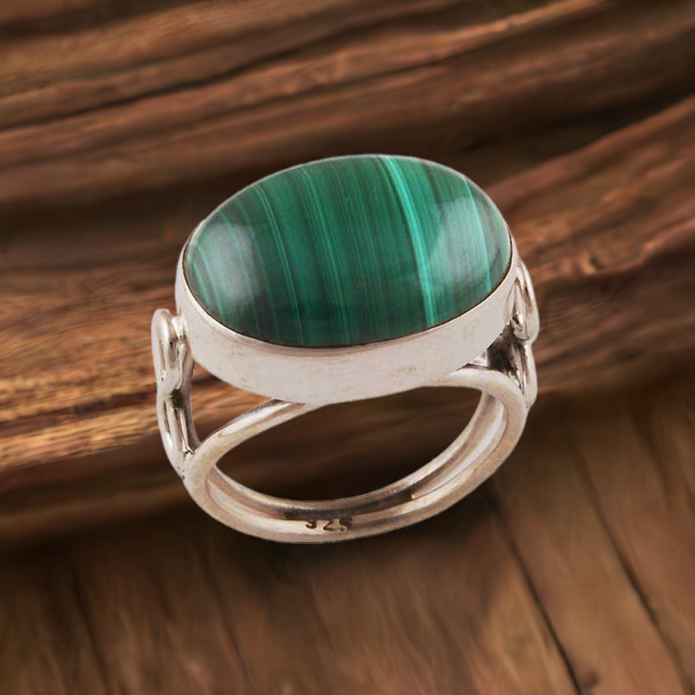 Natural Malachite Gemstone Rings In 925 Sterling Silver Jewelry 925SR2742