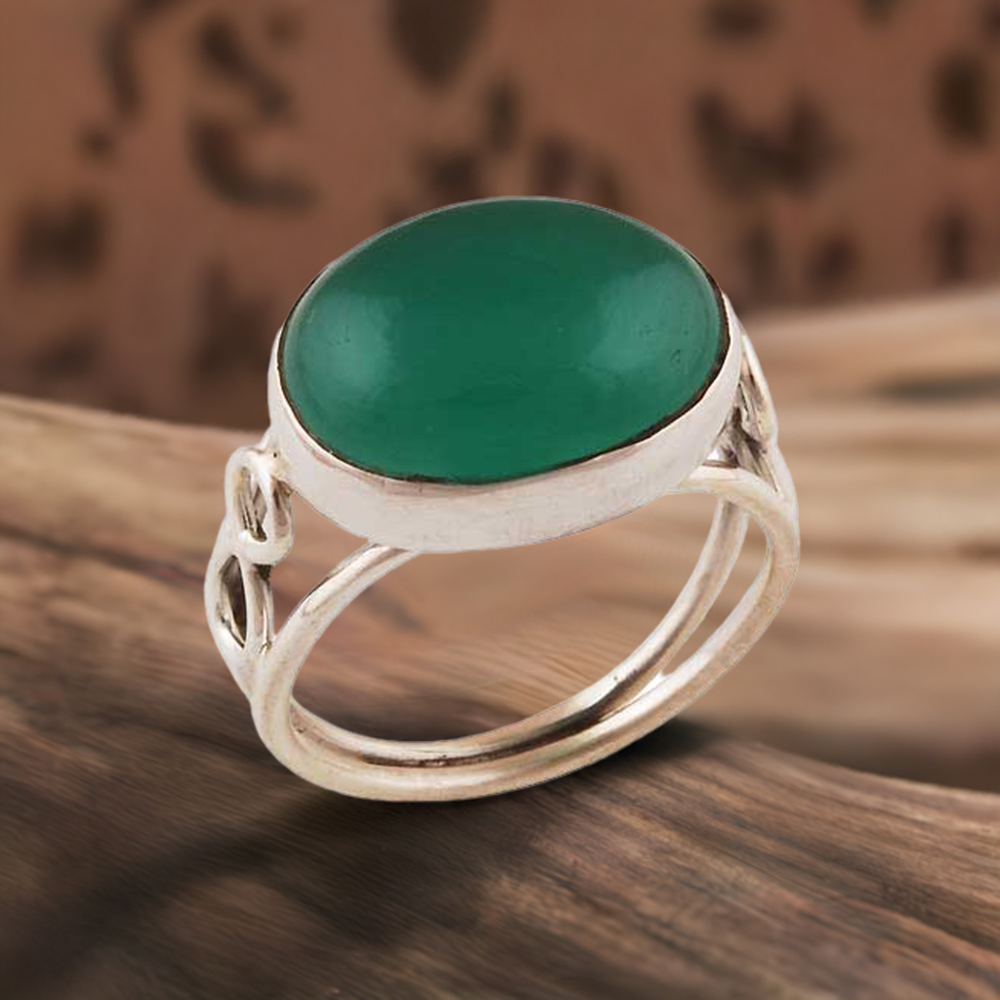 Semi Precious Green Onyx Gemstone Rings In 925 Sterling Silver Jewelry 925SR2743
