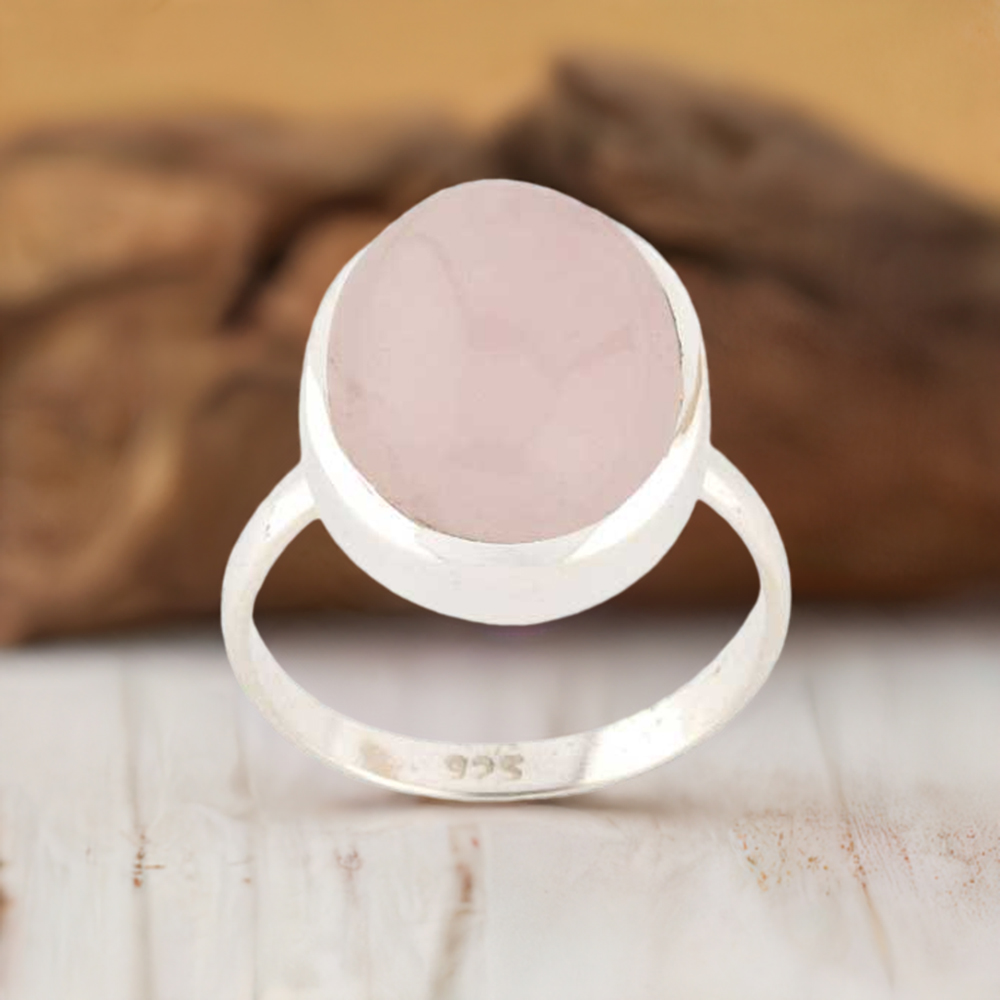 925 Sterling Silver Rings In Rose Quartz Gemstone Jewelry 925SR2754