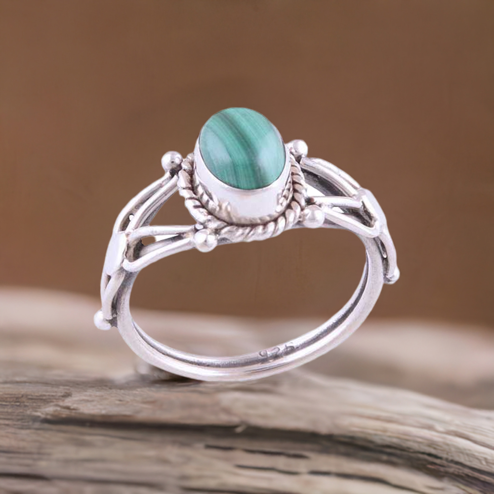 925 Sterling Silver Rings In Malachite Gemstone Jewelry 925SR2757