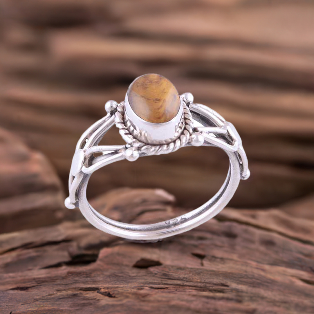 925 Sterling Silver Rings In Tiger's Eye Gemstone Jewelry 925SR2758