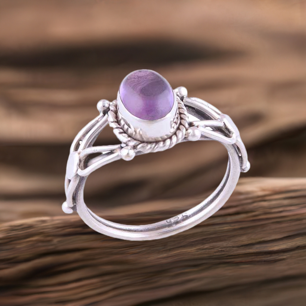 Naturl Amethyst Silver Handmade Rings 925SR2761