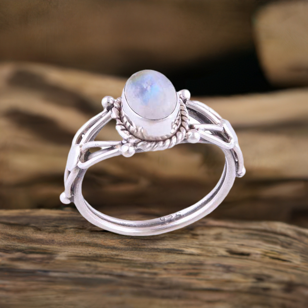 925 Sterling Silver Handmade Rings In Rainbow Moonstone Jewelry 925SR2763