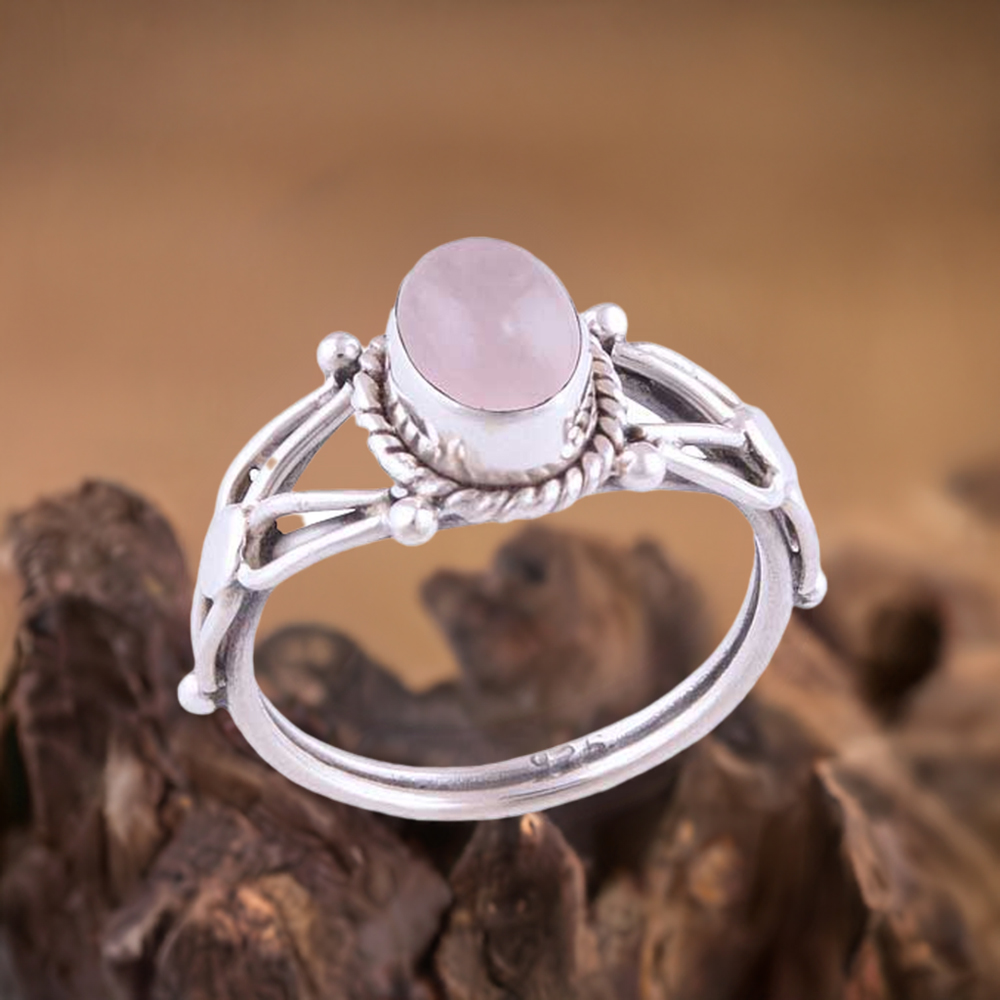 925 Sterling Silver Rings In Rose Quartz Gemstone Jewelry 925SR2765