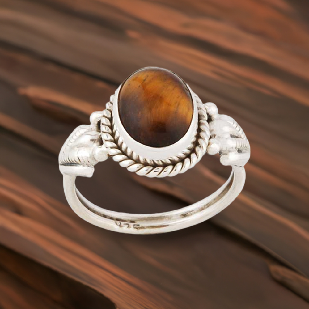 925 Sterling Silver Handmade Rings In Tiger's Eye Gemstone Jewelry 925SR2771