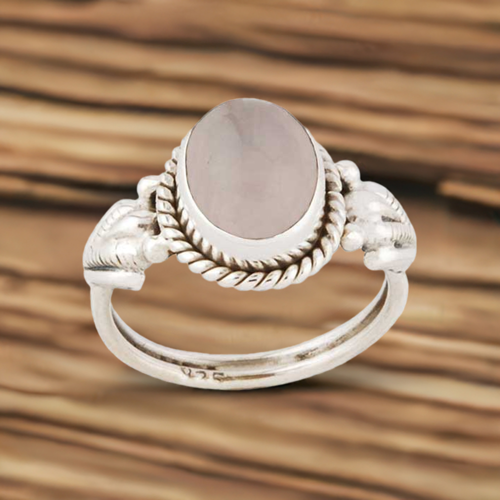 925 Sterling Silver Handmade Rings In Rose Quartz Gemstone Jewelry 925SR2772