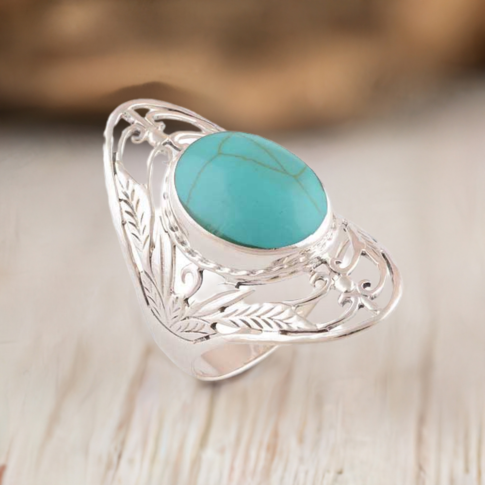 925 Sterling Silver Rings In Natural Turquoise Gemstone 925SR2779