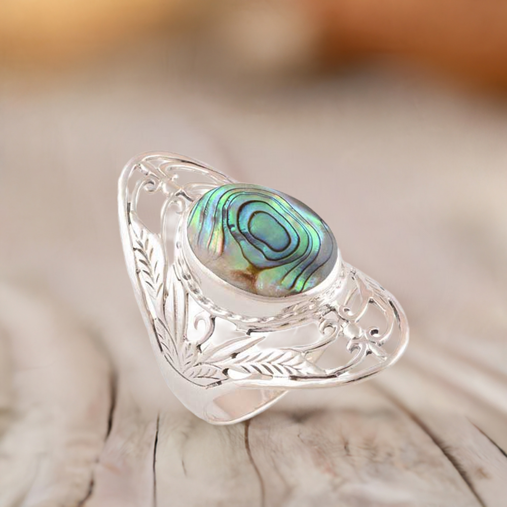 925 Sterling Silver Rings In Genuine Abalone Shell Gemstone 925SR2781