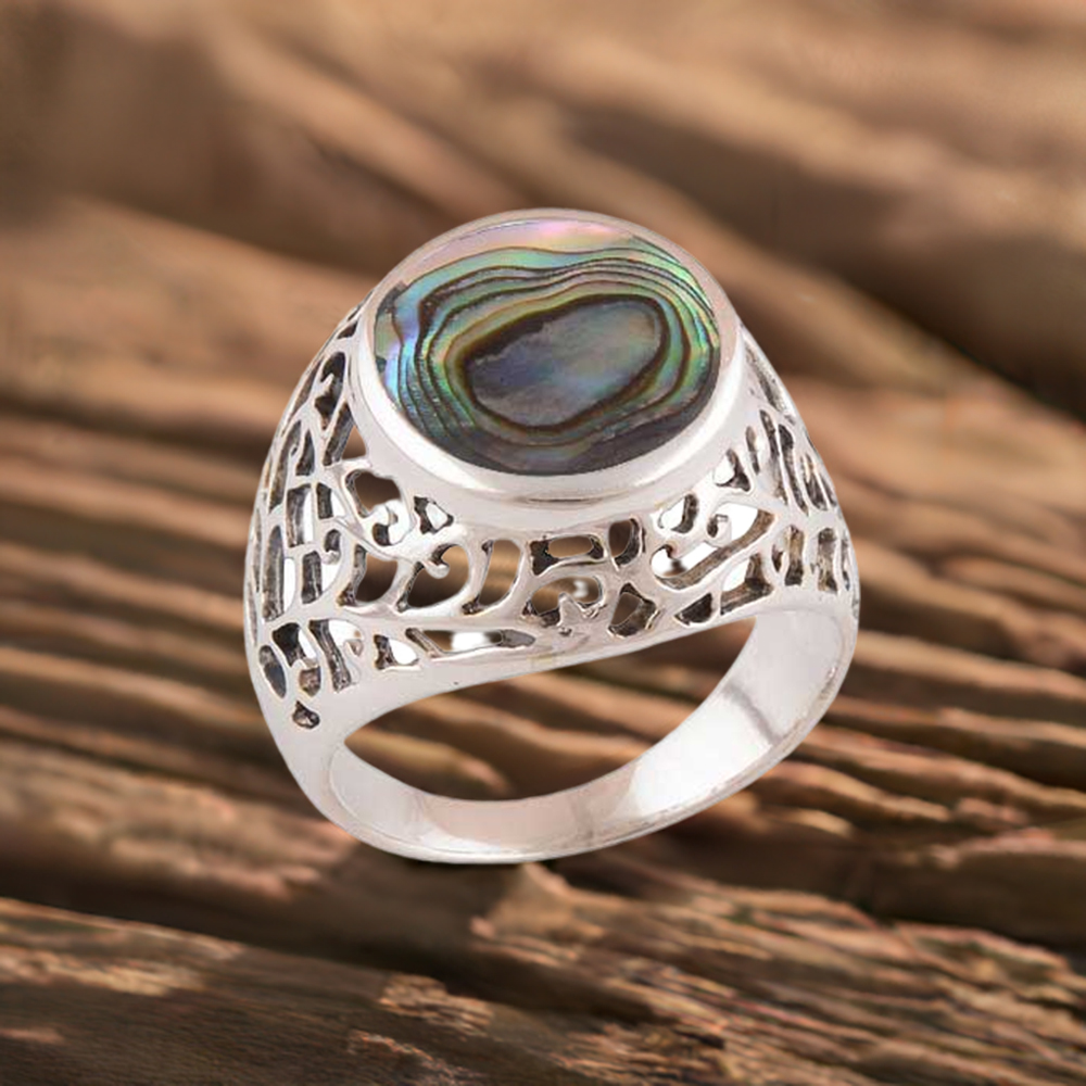 Fine 925 Sterling Silver Rings In Genuine Abalone Shell Gemstone 925SR2787