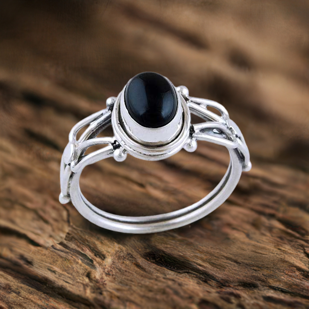 Natural Black Onyx Gemstone Rings In Solid 925 Silver 925SR2791