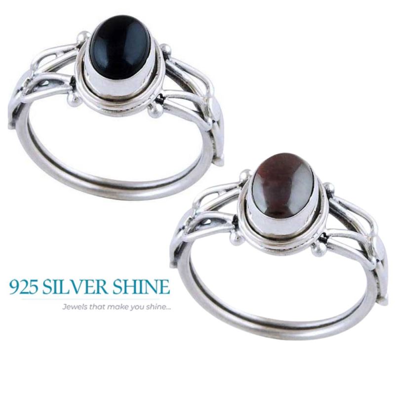 Natural Black Onyx Gemstone Rings In Solid 925 Silver 925SR2791_2