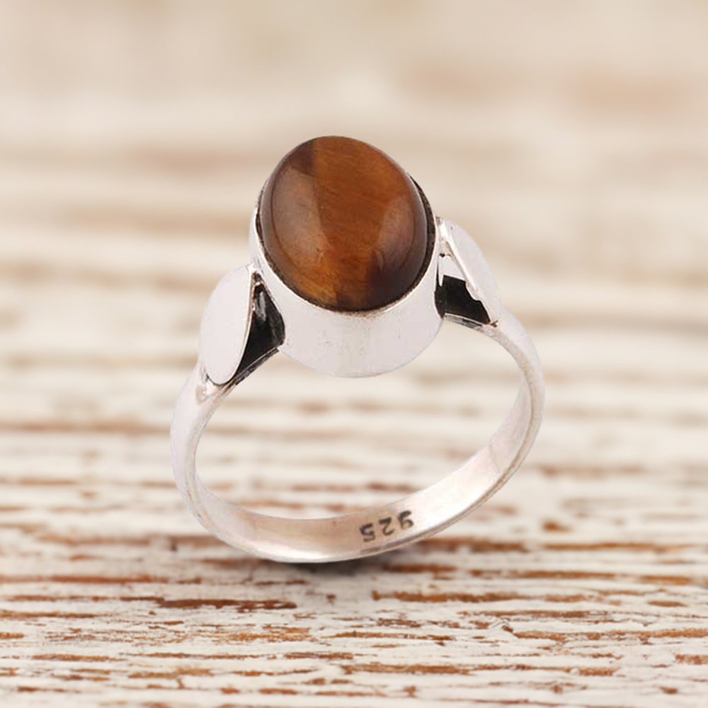 925 Sterling Silver Rings In Natural Tiger's Eye Gemstone 925SR2797