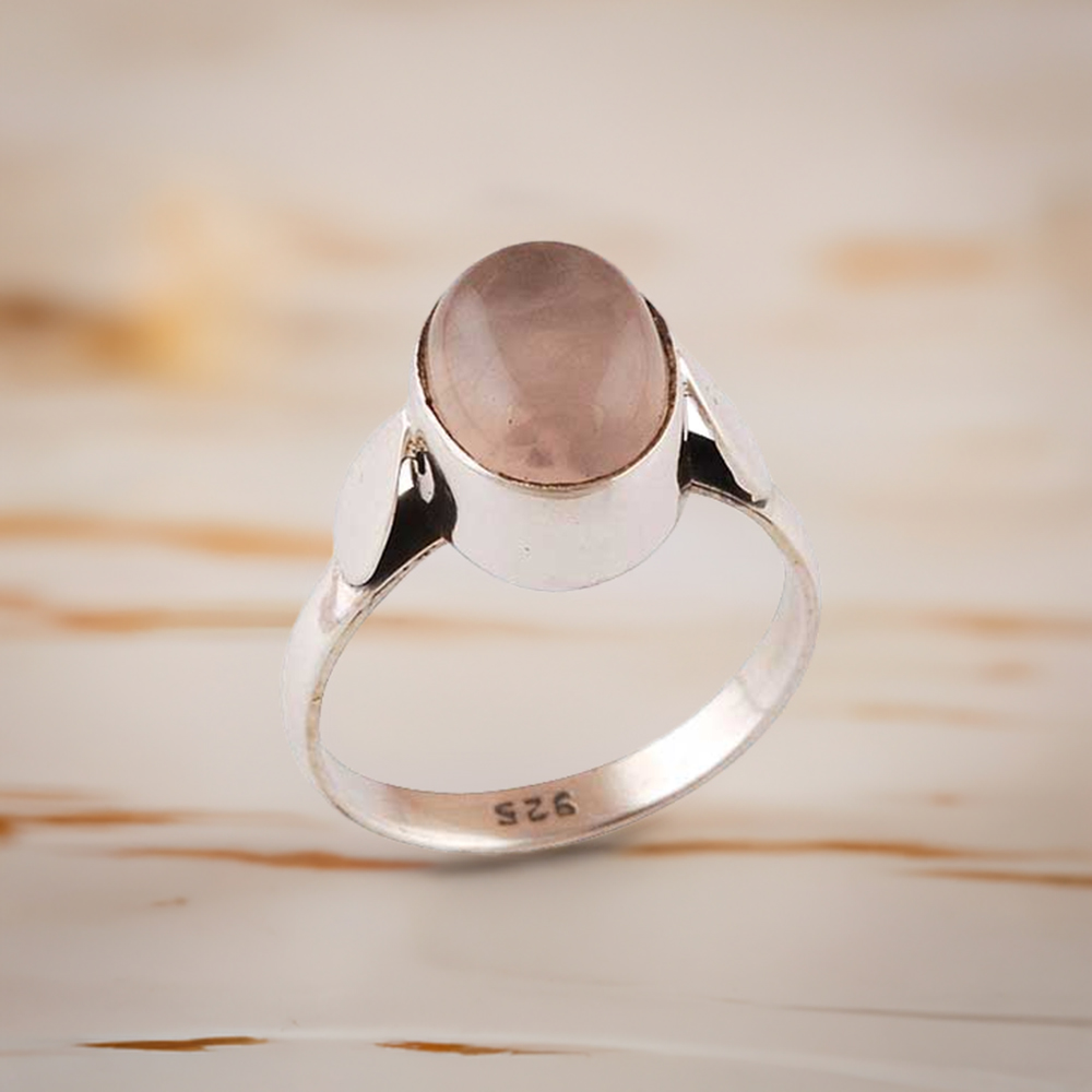 925 Sterling Silver Rings In Genuine Rose Quartz Gemstone 925SR2799