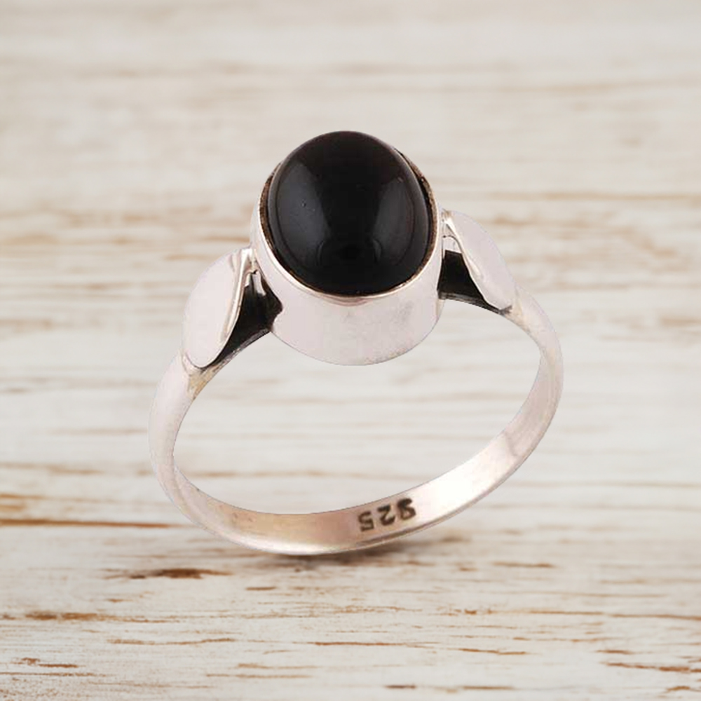925 Sterling Silver Rings In Natural Black Onyx Gemstone 925SR2800
