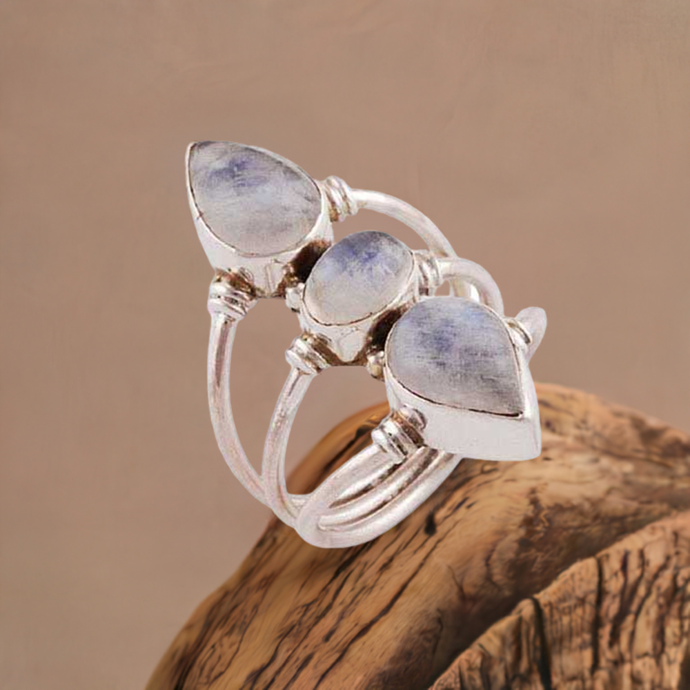 925 Sterling Silver Rings In Natural Rainbow Moonstone 925SR2803