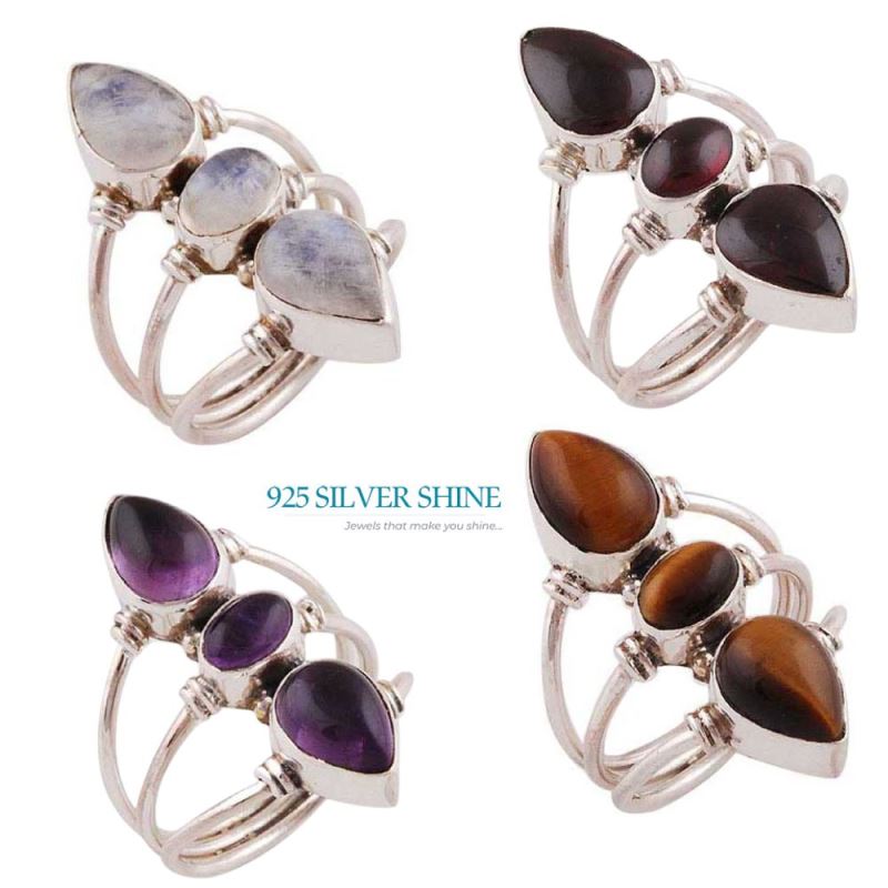 925 Sterling Silver Rings In Natural Rainbow Moonstone 925SR2803_2
