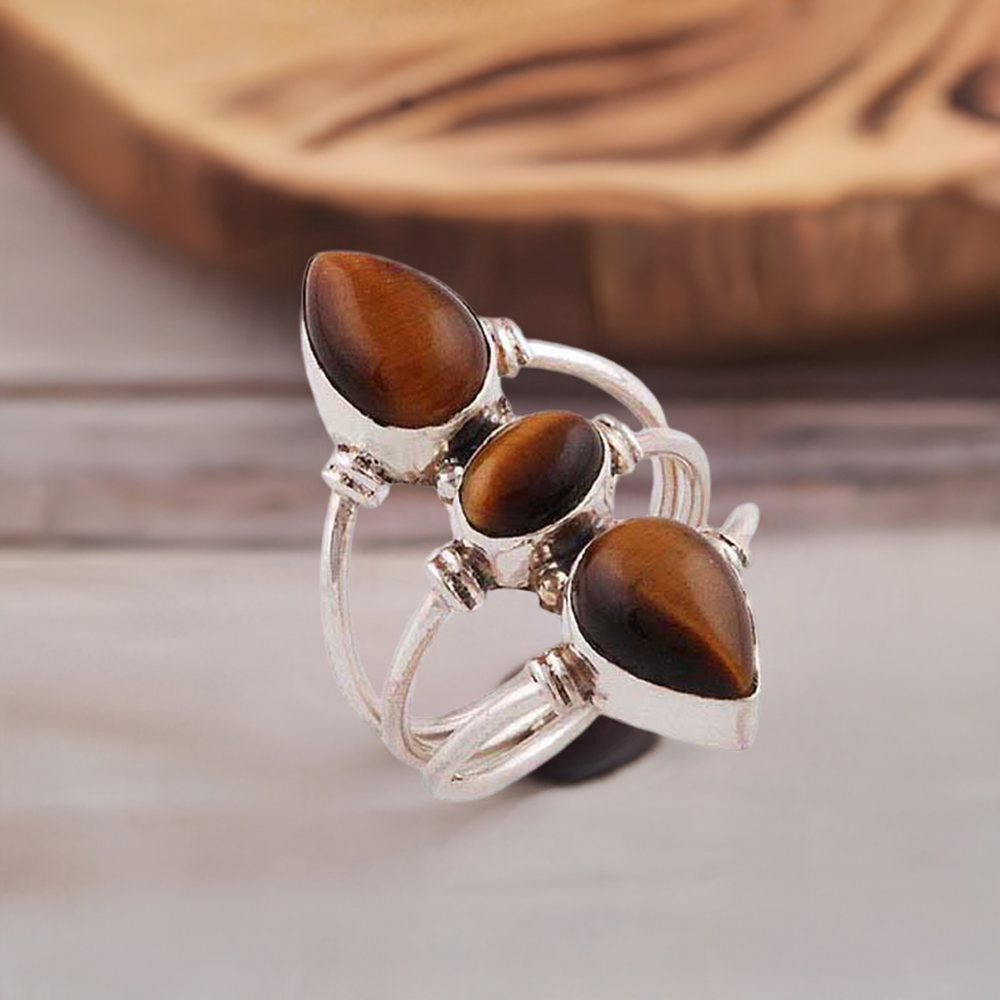 925 Sterling Silver Rings In Semi Precious Tiger's Eye Gemstone 925SR2804