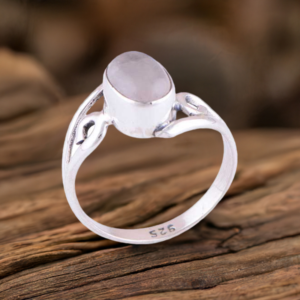 Natural Rose Quartz Gemstone Rings In 925 Sterling Silver Jewelry 925SR2812