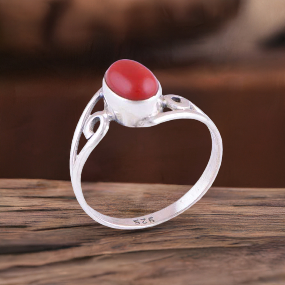 Semi Precious Coral Gemstone Rings In 925 Sterling Silver Jewelry 925SR2813