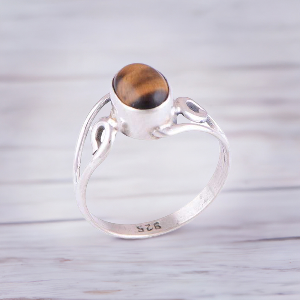 Genuine Tiger's Eye Gemstone Rings In 925 Sterling Silver Jewelry 925SR2814