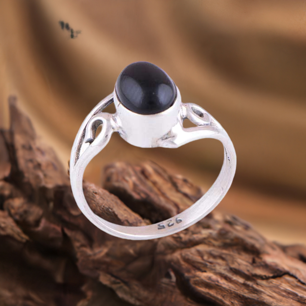 Natural Black Onyx Gemstone Rings In 925 Sterling Silver Jewelry 925SR2815