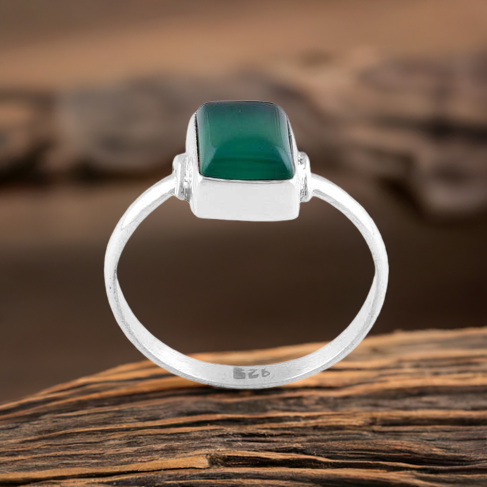 Natural Green Onyx Gemstone Rings In 925 Sterling Silver Jewelry 925SR2818