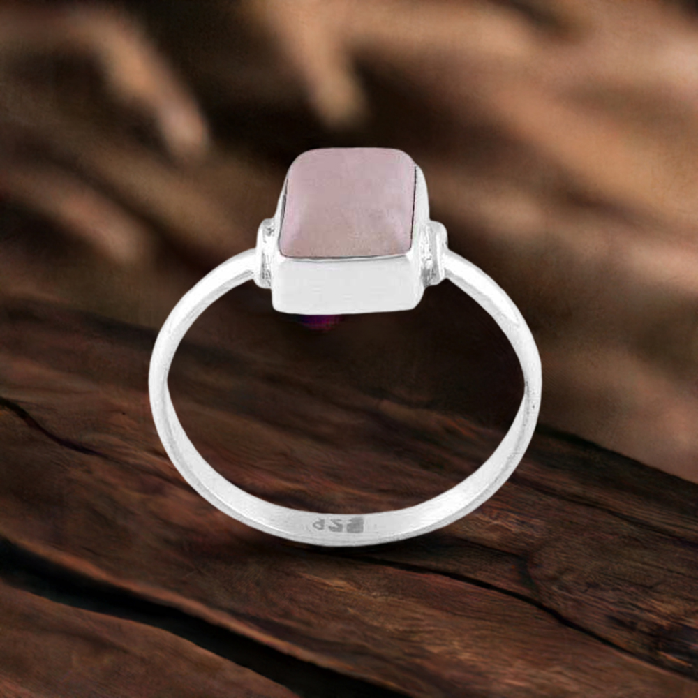 Semi Precious Rose Quartz Gemstone Rings In 925 Sterling Silver Jewelry 925SR2819