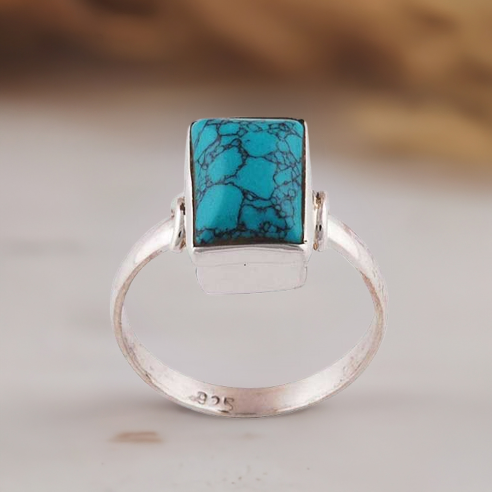 Natural Turquoise Gemstone Rings In 925 Sterling Silver Jewelry 925SR2821