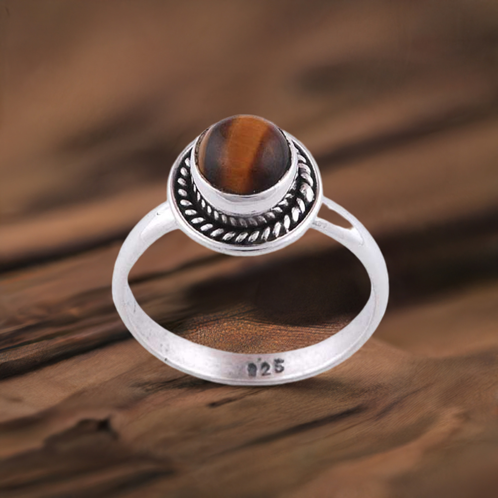 925 Sterling Silver Handmade Rings In Tiger's Eye Gemstone Jewelry 925SR2830