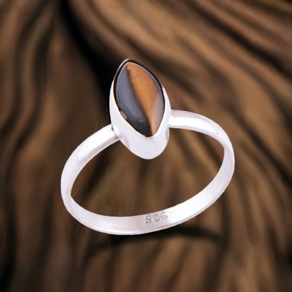 925 Sterling Silver Handmade Rings In Tiger's Eye Gemstone Jewelry 925SR2838
