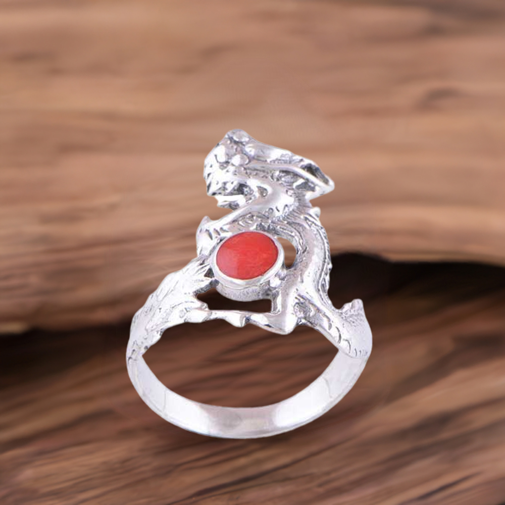 925 Sterling Silver Dyed Coral Gemstone Rings Jewelry 925SR2839