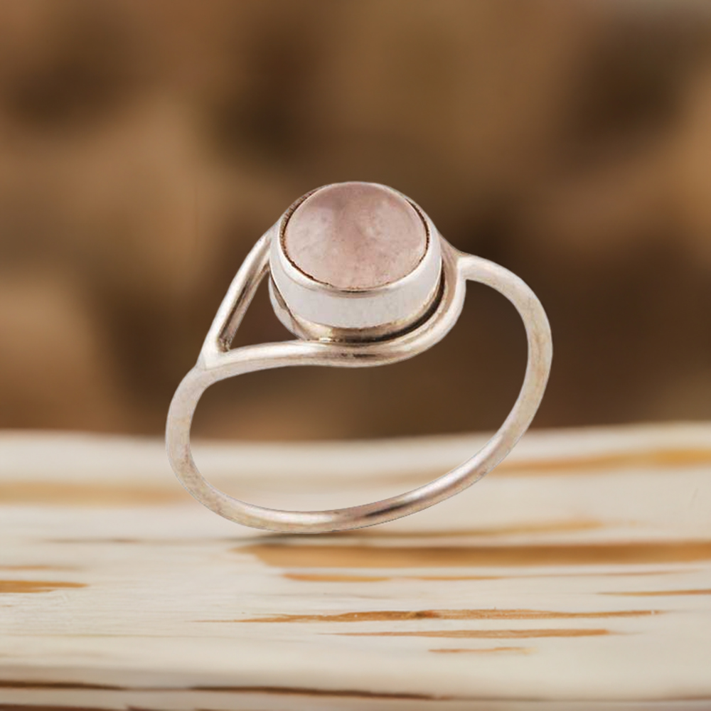 925 Sterling Silver Handmade Rings In Rose Quartz Gemstone Jewelry 925SR2855