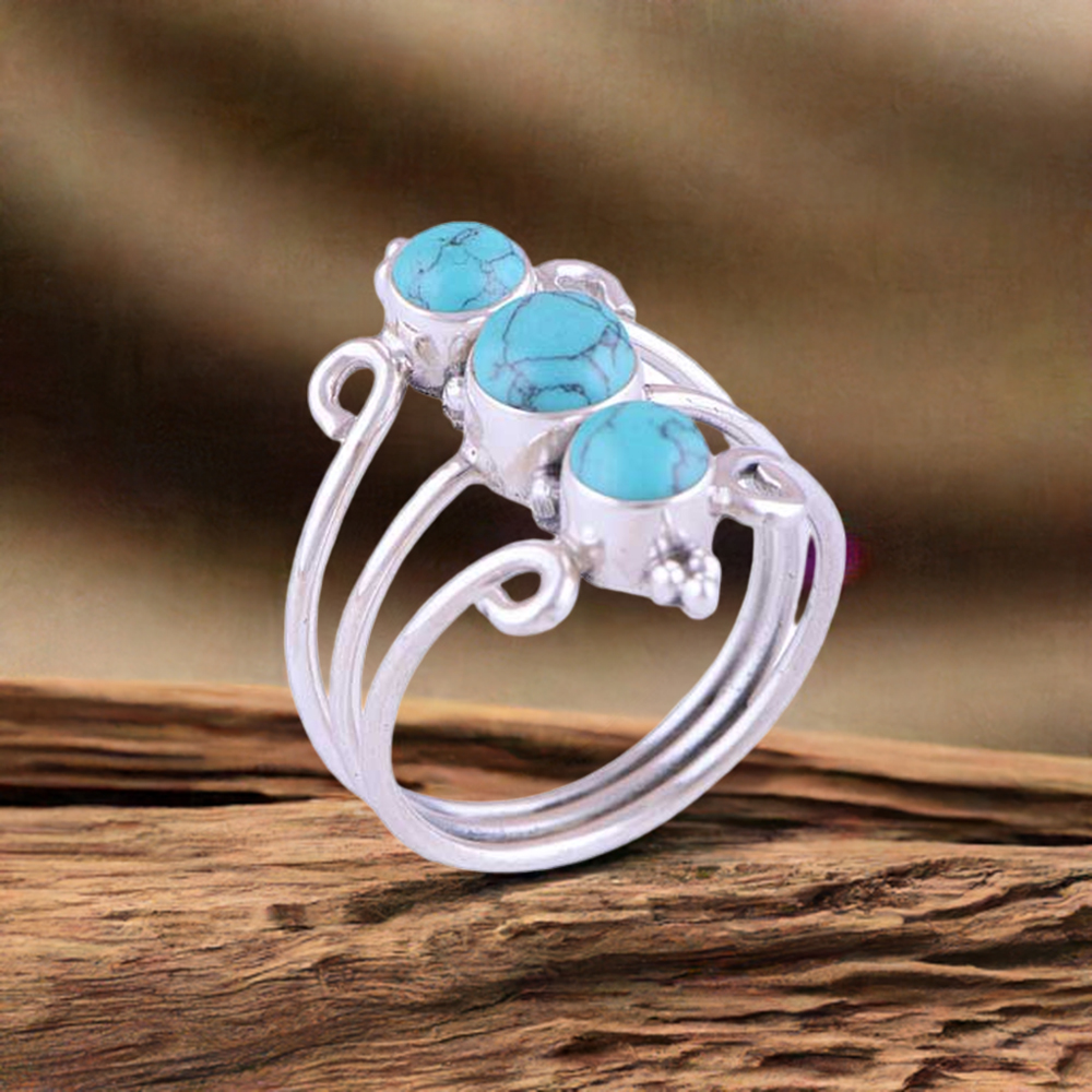 Solid 925 Silver Rings In Natural Turquoise Gemstone 925SR2861