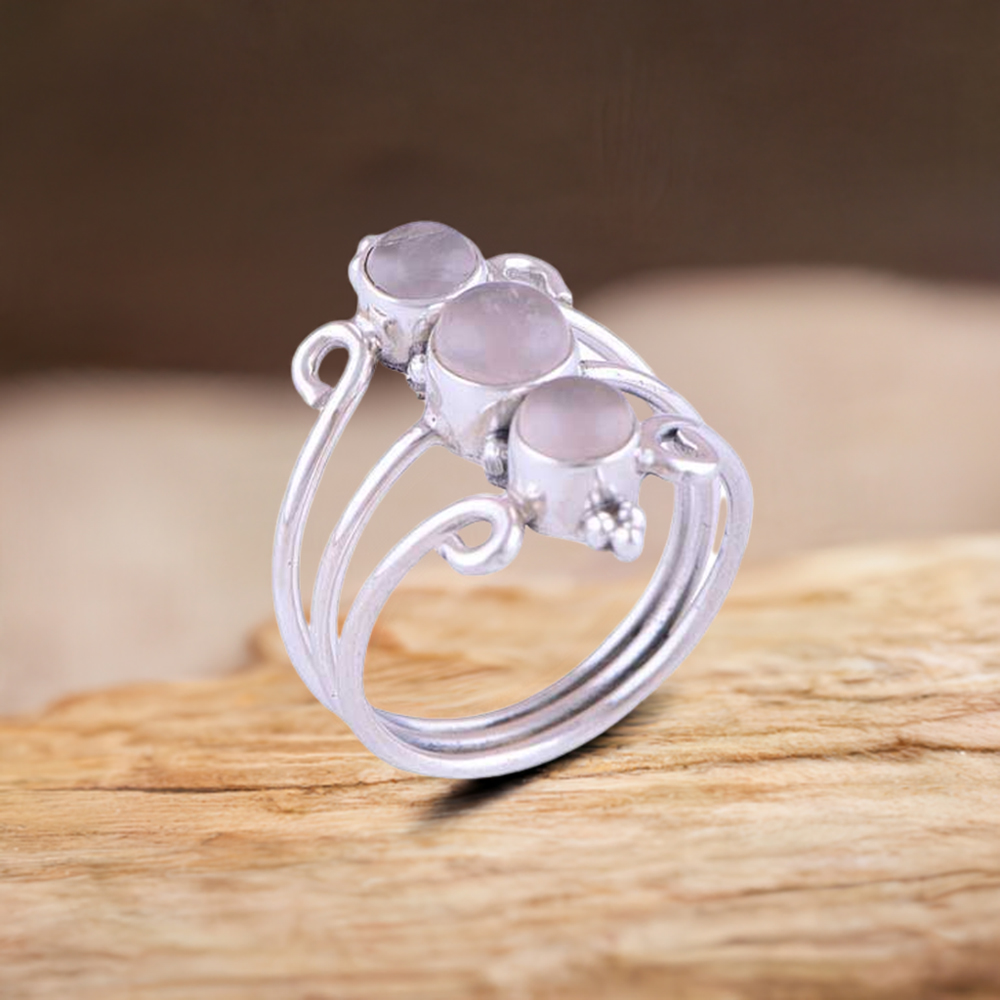 Solid 925 Silver Rings In Genuine Rose Quartz Gemstone 925SR2863
