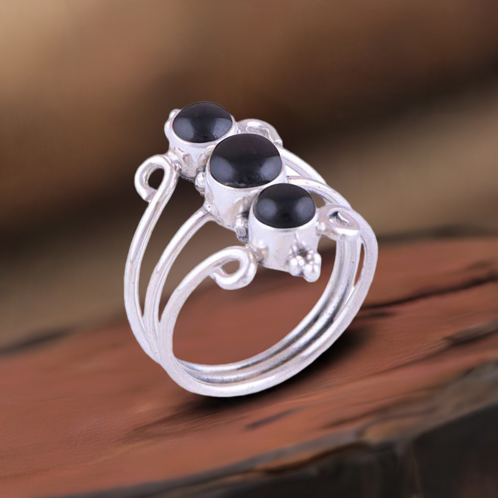 Fine 925 Sterling Silver Rings In Natural Black Onyx Gemstone 925SR2864