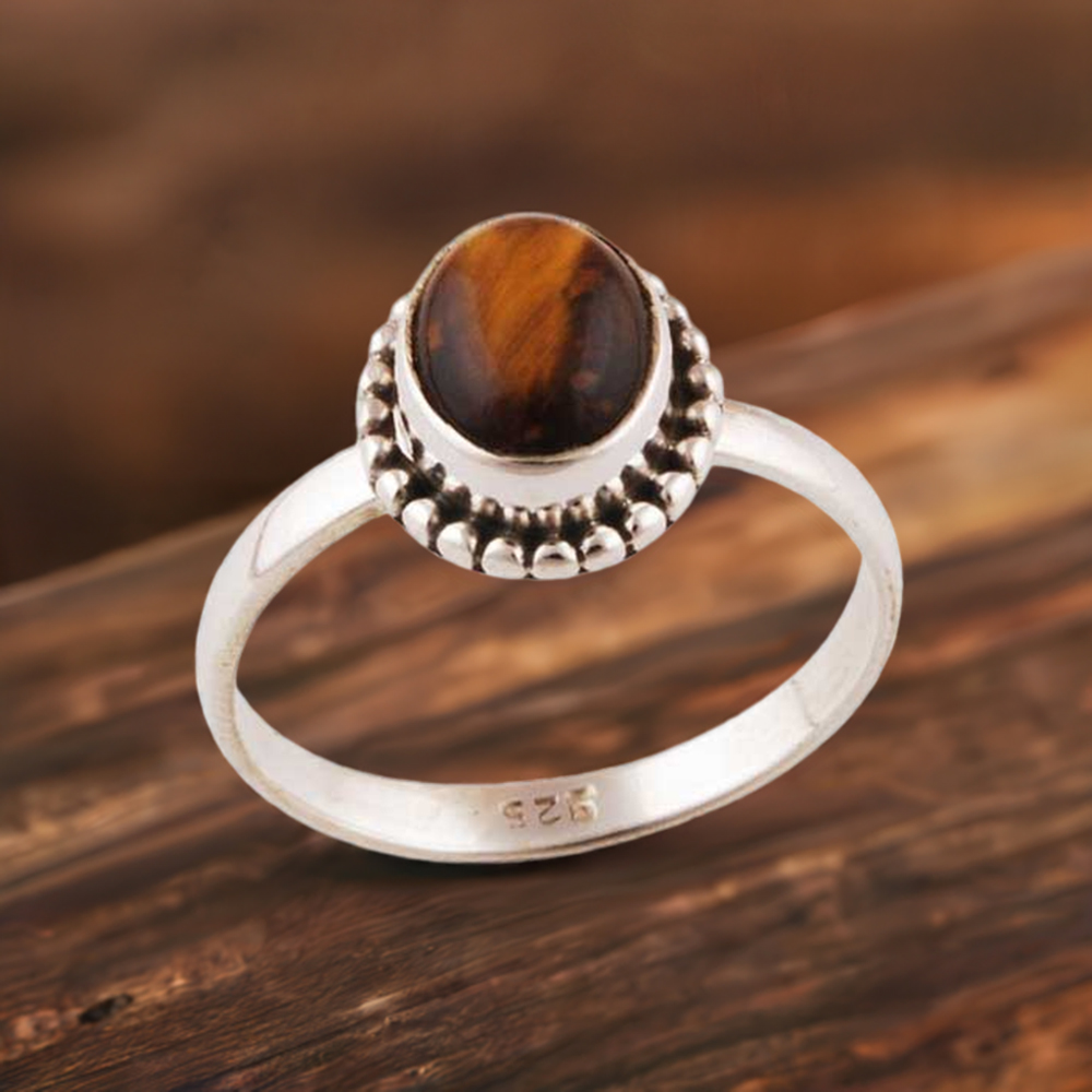 Fine 925 Sterling Silver Rings In Semi Precious Tiger's Eye Gemstone 925SR2865