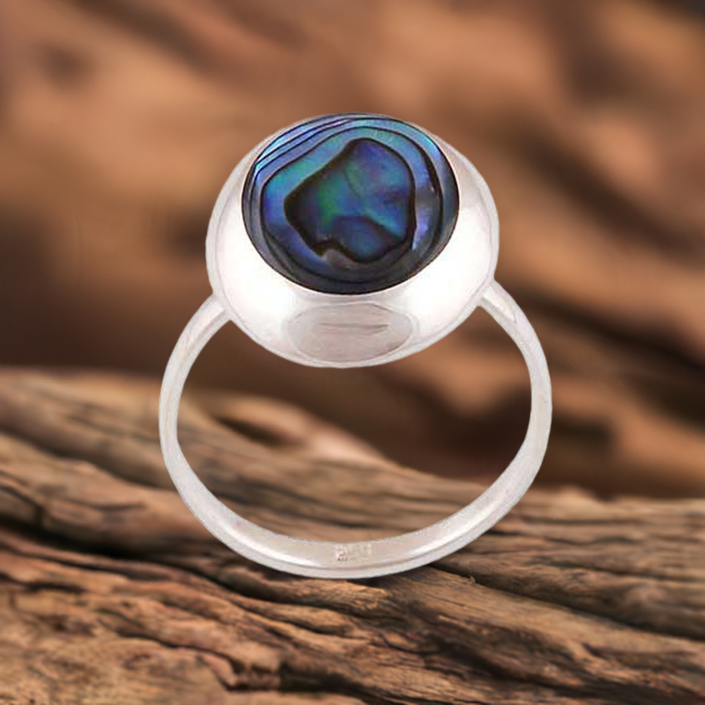 Genuine Abalone Shell Gemstone Rings In Fine 925 Sterling Silver 925SR2875