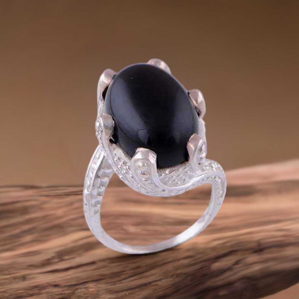 925 Sterling Silver Rings In Natural Black Onyx Gemstone 925SR2885