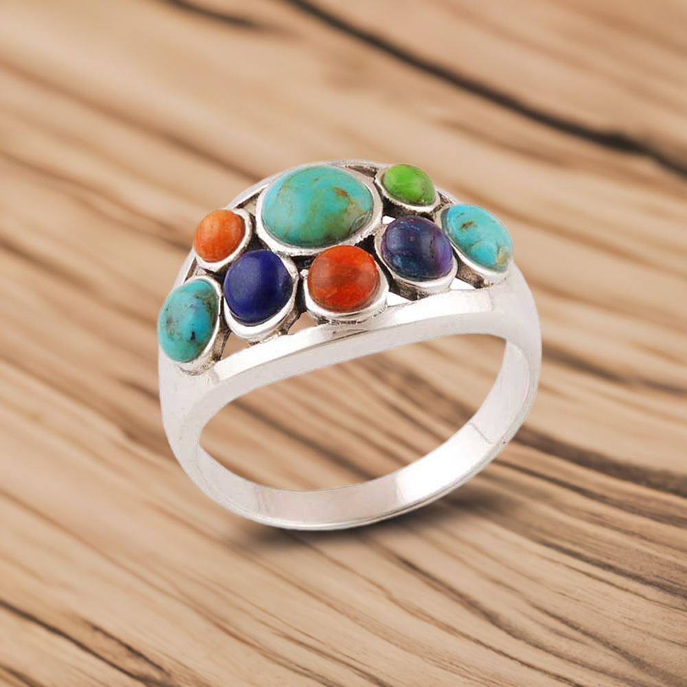 925 Sterling Silver Rings In Semi Precious Multi Gemstone 925SR2889