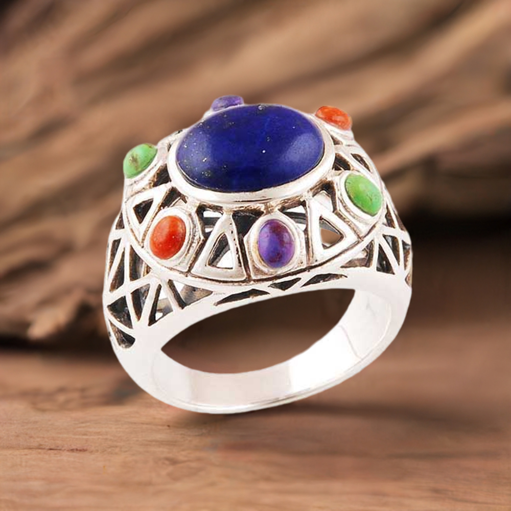 Natural Multi Gemstone Rings In 925 Sterling Silver Jewelry 925SR2891