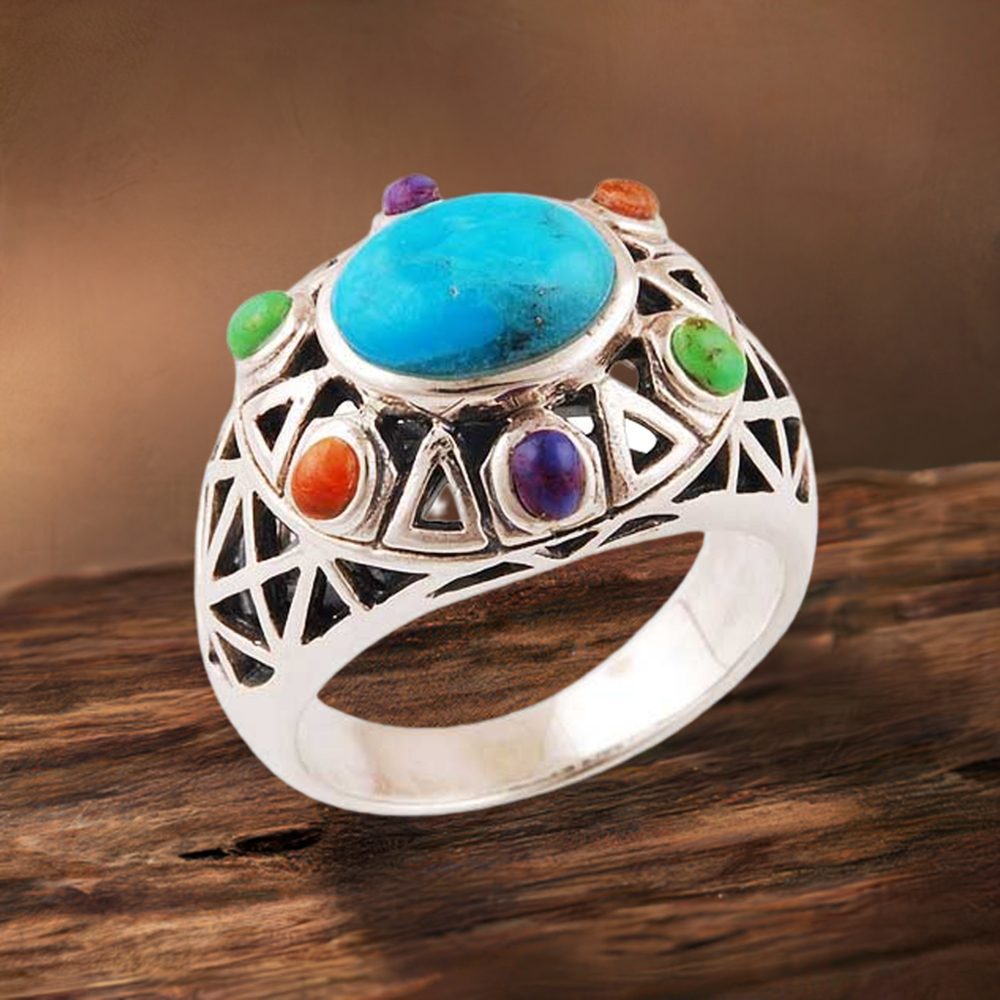 Semi Precious Multi Gemstone Rings In 925 Sterling Silver Jewelry 925SR2892
