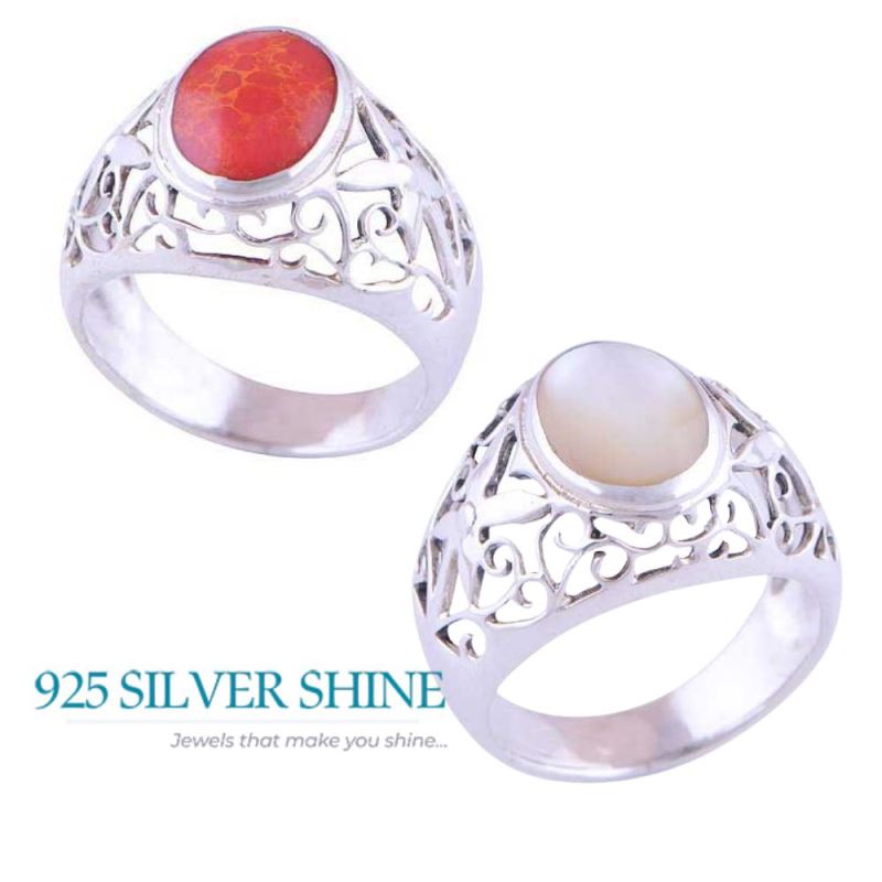 925 Sterling Silver Handmade Rings In coral Gemstone Jewelry 925SR2906_1