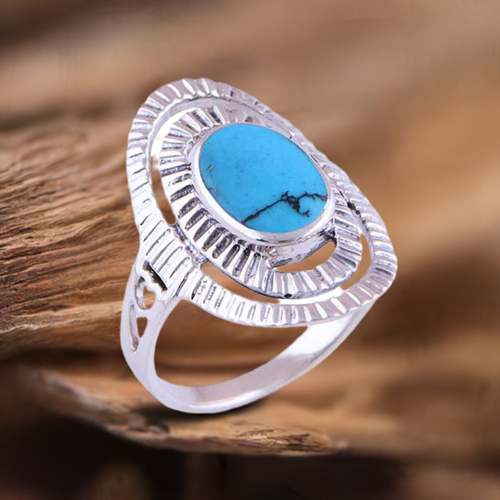 925 Sterling Silver Handmade Rings In Turquoise Gemstone Jewelry 925SR2908