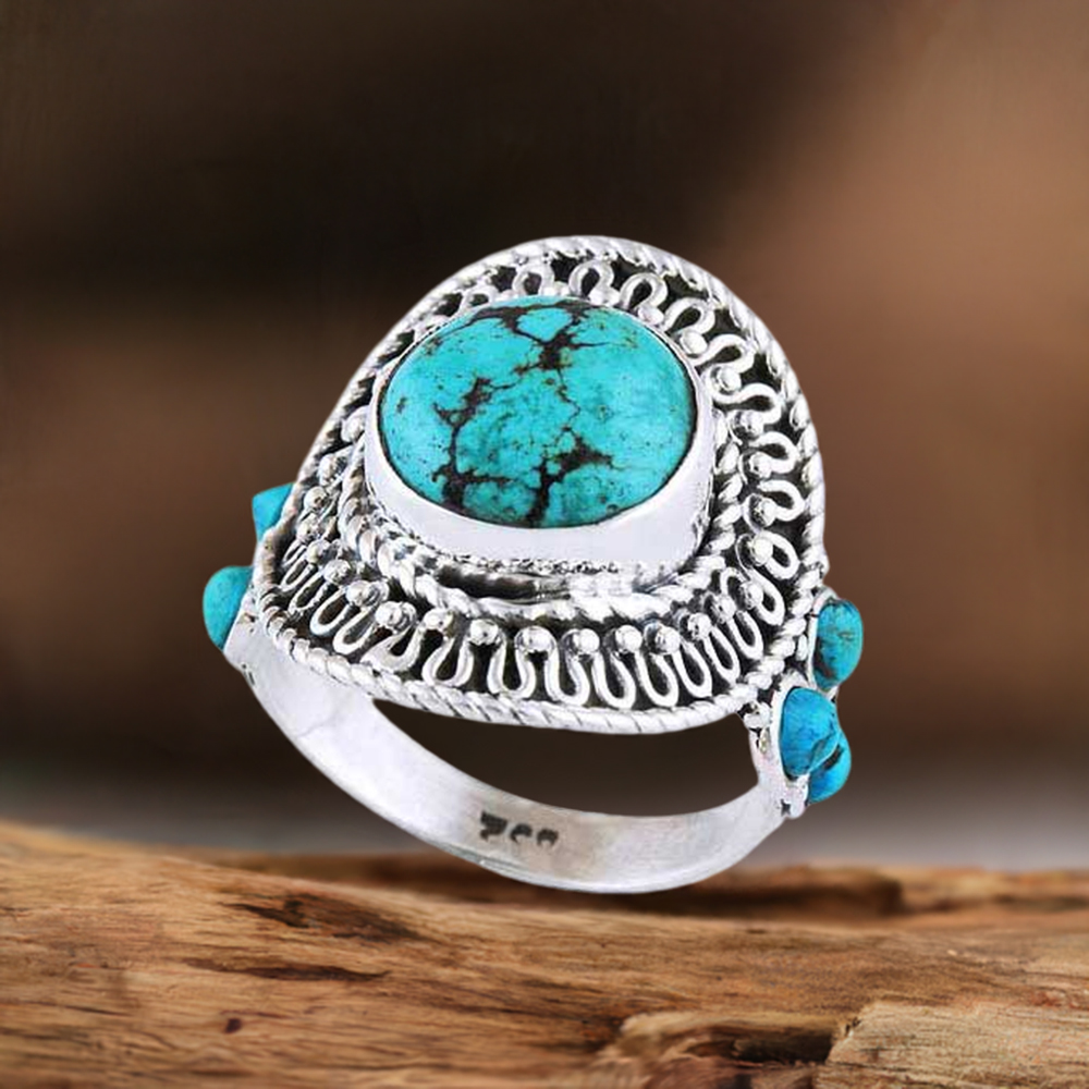 925 Sterling Silver Handmade Rings In Turquoise Gemstone Jewelry 925SR2934